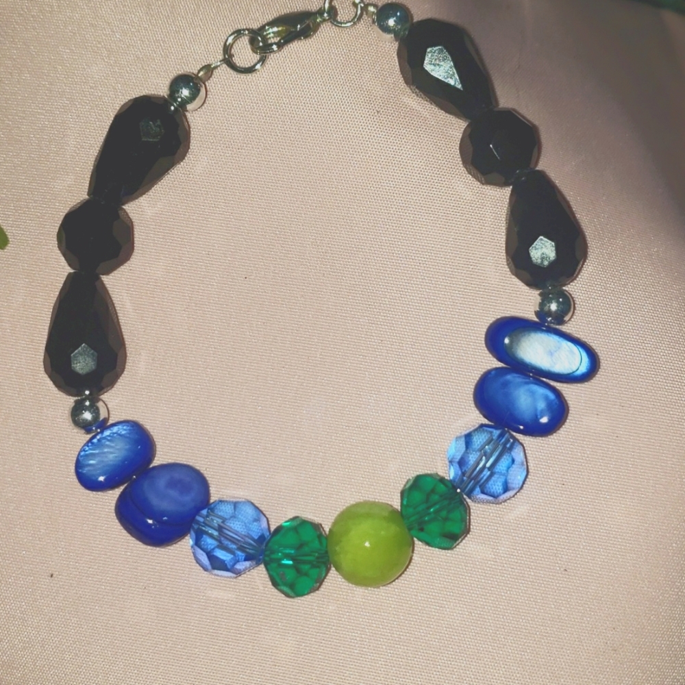 One of a kind mother of pearl and crystal bracelet